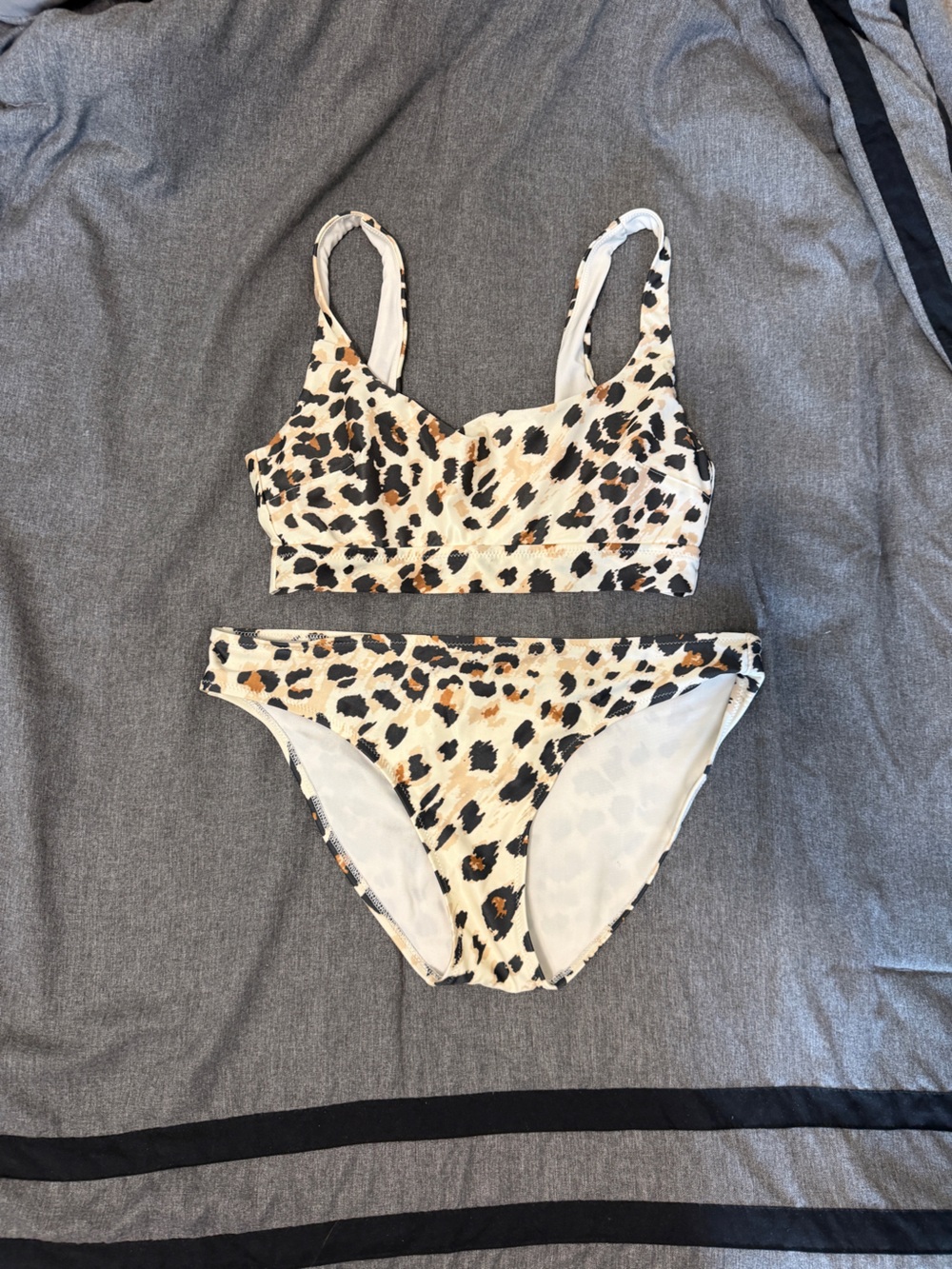 Leopard Print Bikini Bottoms and Top - Cream/Tan/Black
